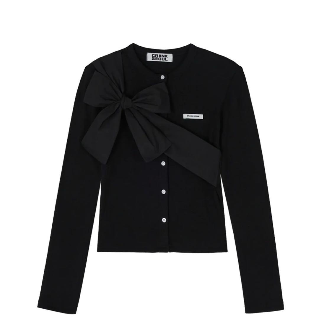 新品】CRANK リボン ニット カーディガン ブラック - メルカリ