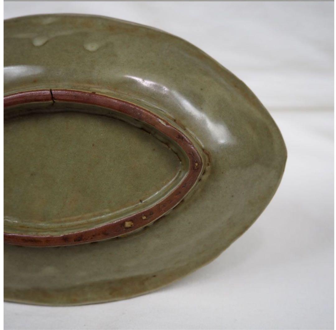 送料無料　【金富士】天龍寺青磁亀文皿　19×11.5ｃｍ　③