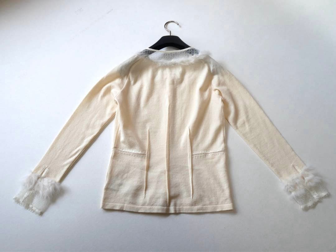 Blumarine レース×ファー パールボタン カーディガン ホワイト - メルカリ