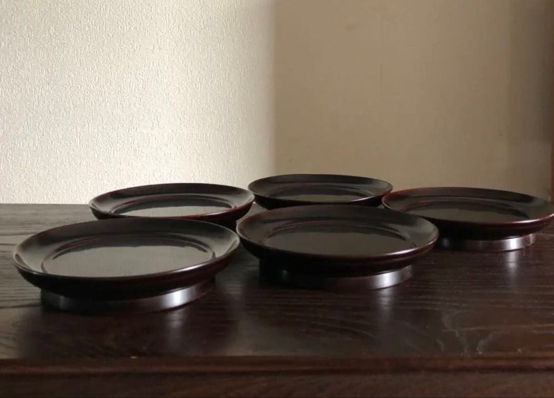 国産 浄法寺塗 木製 漆器 椿皿 楪子 銘々皿 溜塗 懐石 茶道具 5枚揃 岩舘隆 岩手県浄法寺 五寸椿皿 朱浄法寺塗 塗師 販売店 通販 FRANK