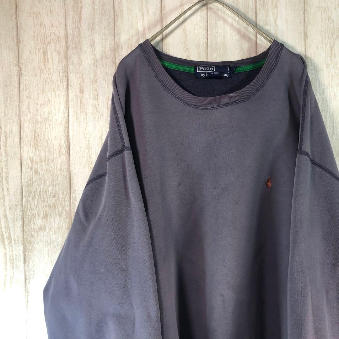 ☆90s☆ポロラルフローレン スウェット 刺繍ロゴ ナス紺 フェード