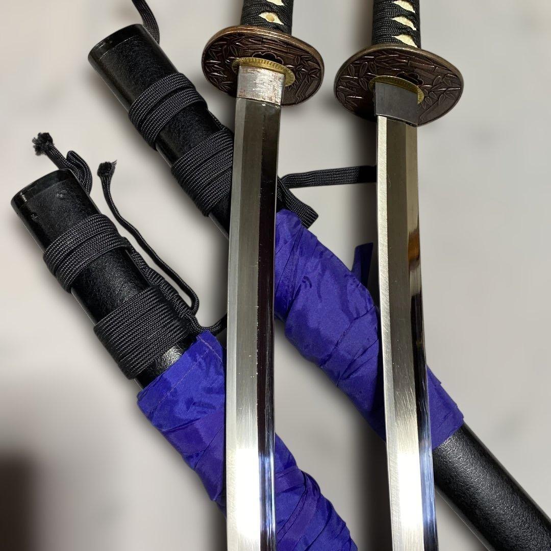 上級模造刀大小2本(刀袋付) 最高 黒柄 竹笹小判鍔