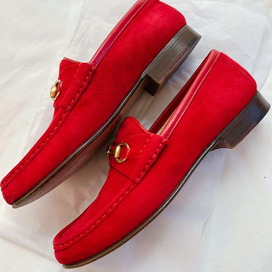 GUCCI グッチ ホースビット ビットローファー スエード 赤 - メルカリ