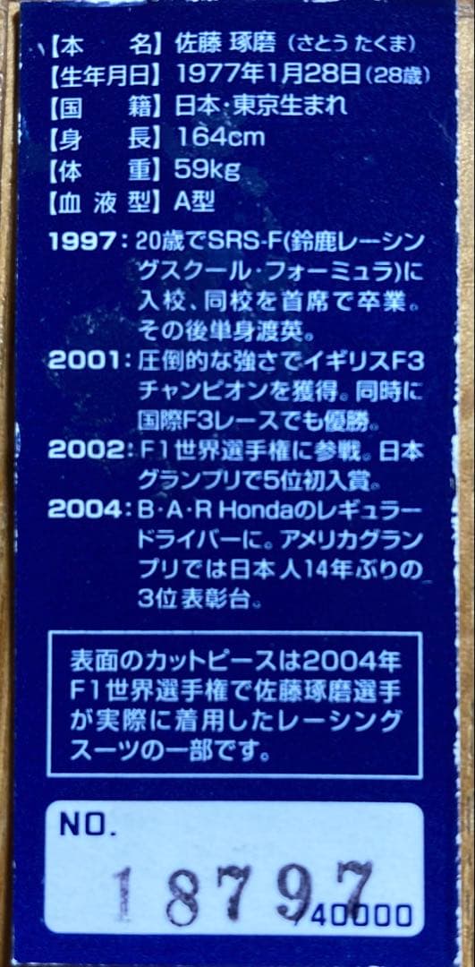 佐藤琢磨 レーシングスーツカットピース - メルカリ