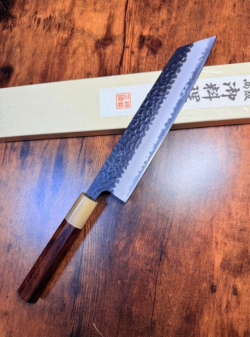 助松 和牛刀 切付 7寸 青紙スーパー鋼 黒槌目 黒打