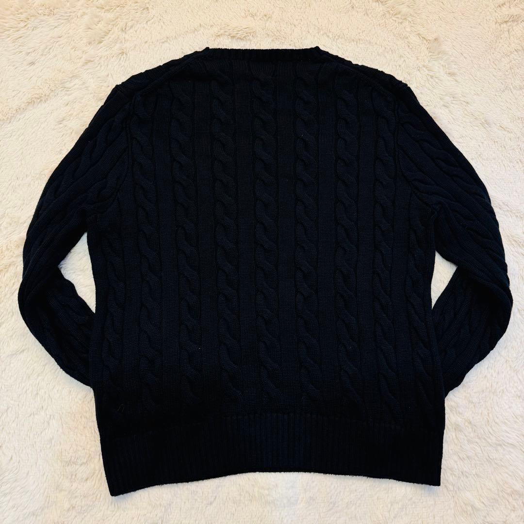 極美品】 ポロラルフローレン クルーネックケーブルニット 現行タグ 黒