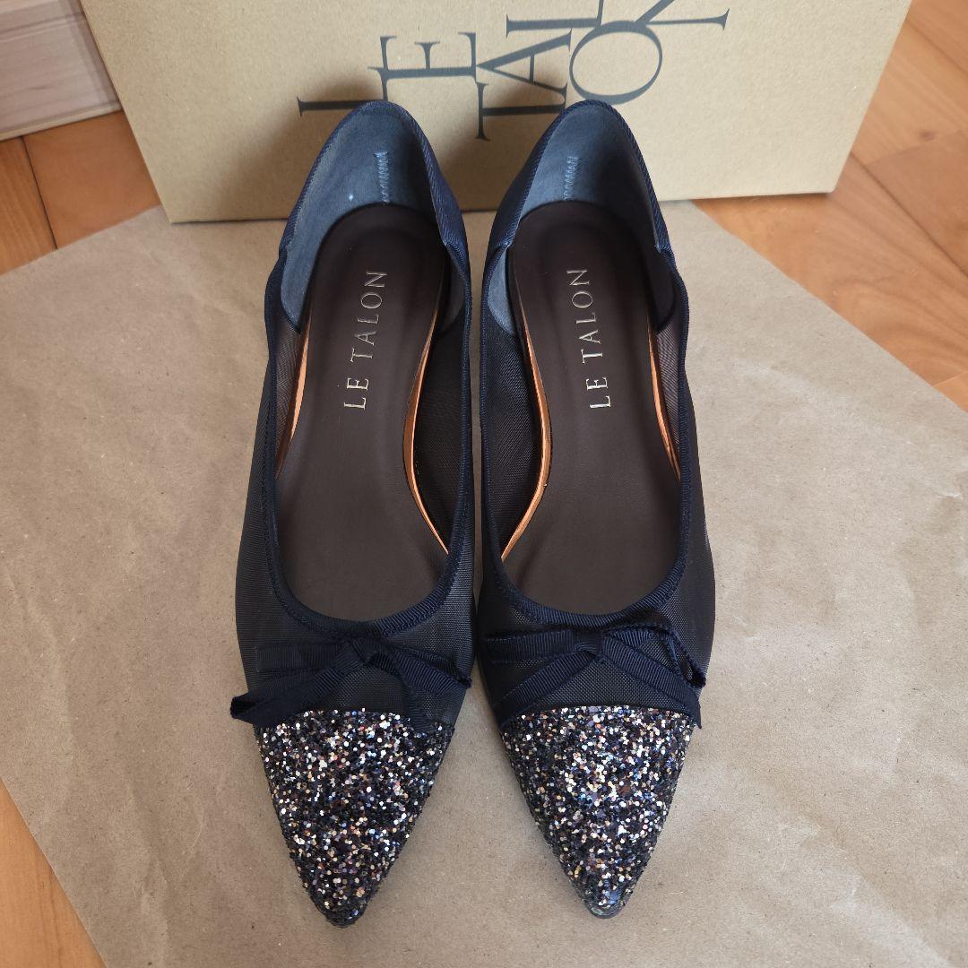 LE TALON 】ネイビー グリッター フラットシューズ 24cm - メルカリ