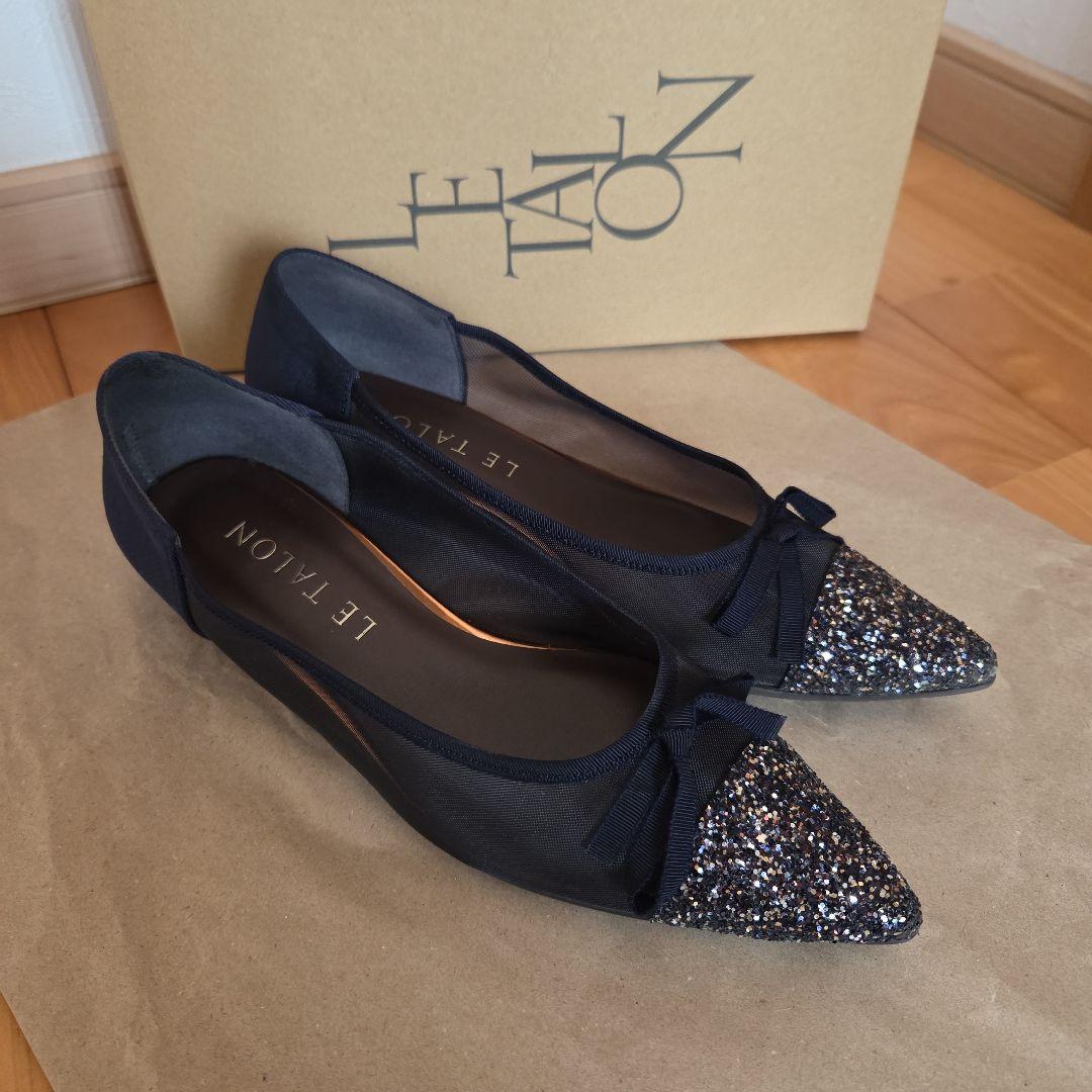 LE TALON 】ネイビー グリッター フラットシューズ 24cm - メルカリ