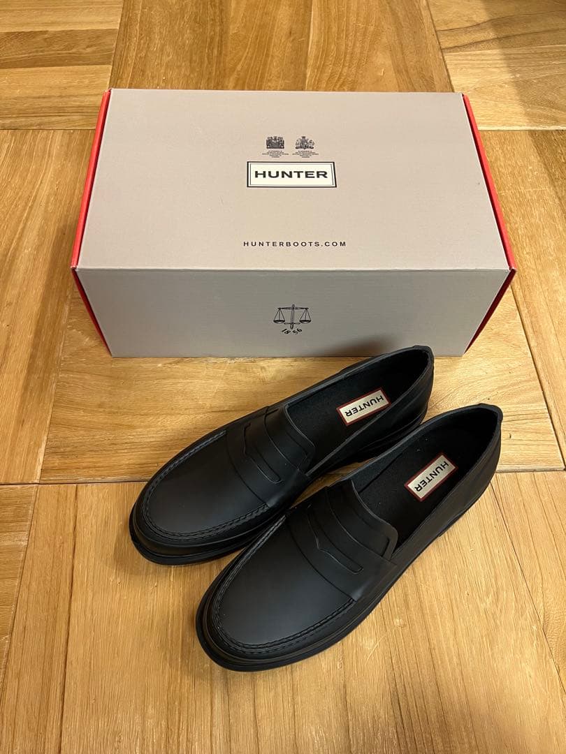 新品未使用　HUNTER メンズ　ローファー　レインシューズ　ブラック　UK7 HUNTER ハンター ローファー 靴 レインシューズ 晴雨兼用 防水 (HUNTER