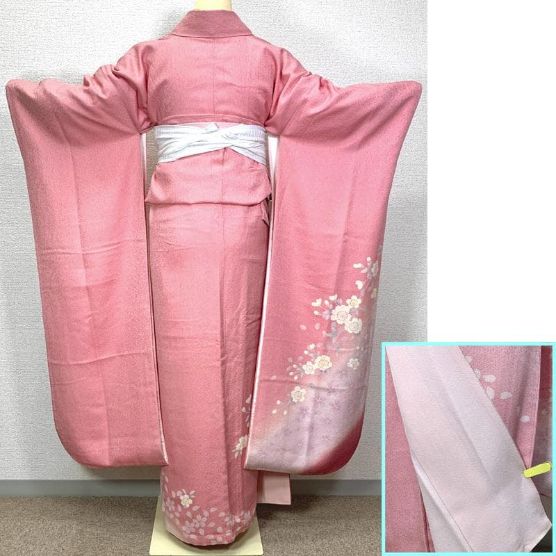 411z38〇振袖 金駒刺繍 地紋 ピンク〇美品 成人式 結婚式 十