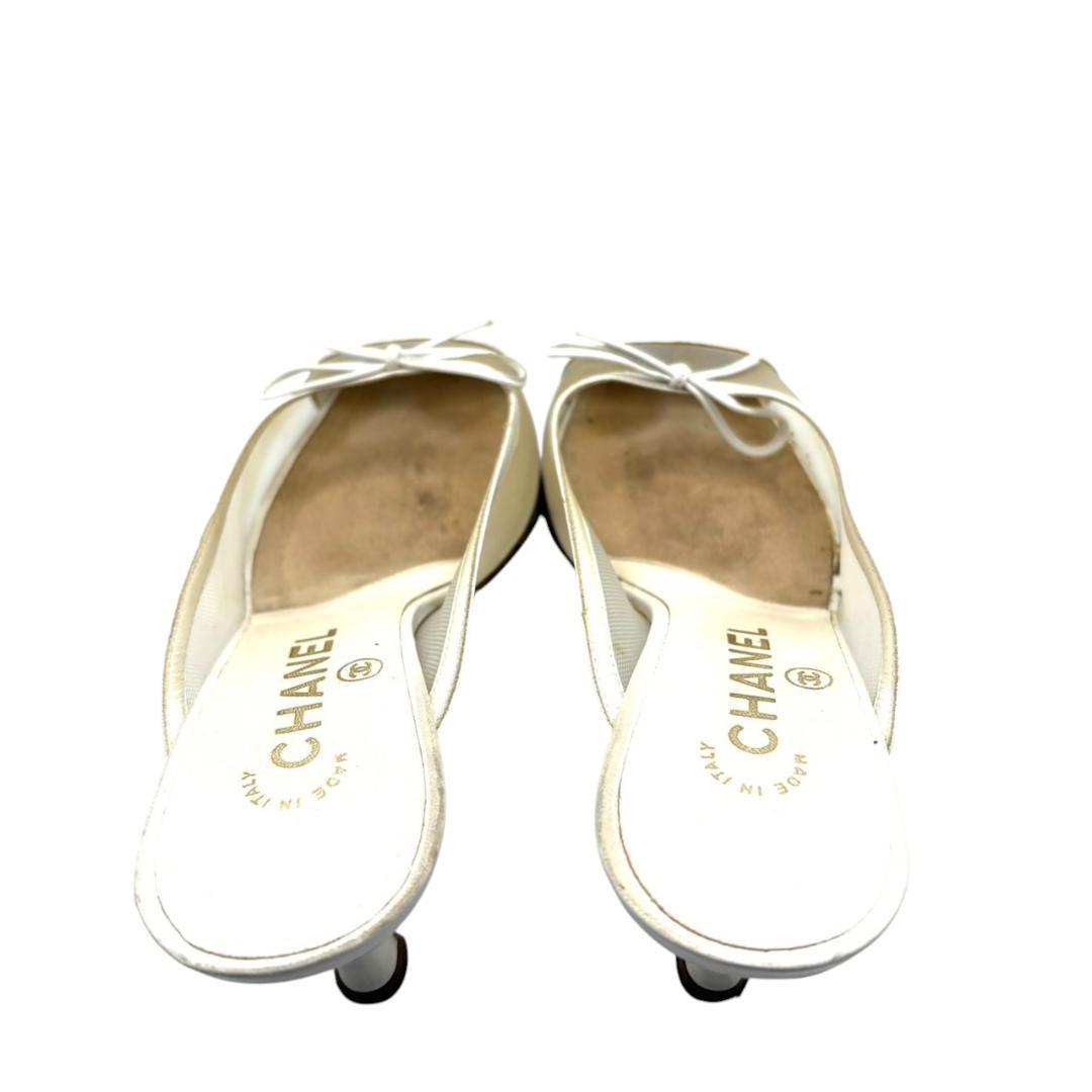 シャネル CHANEL 白 ミュール メッシュ ココマーク