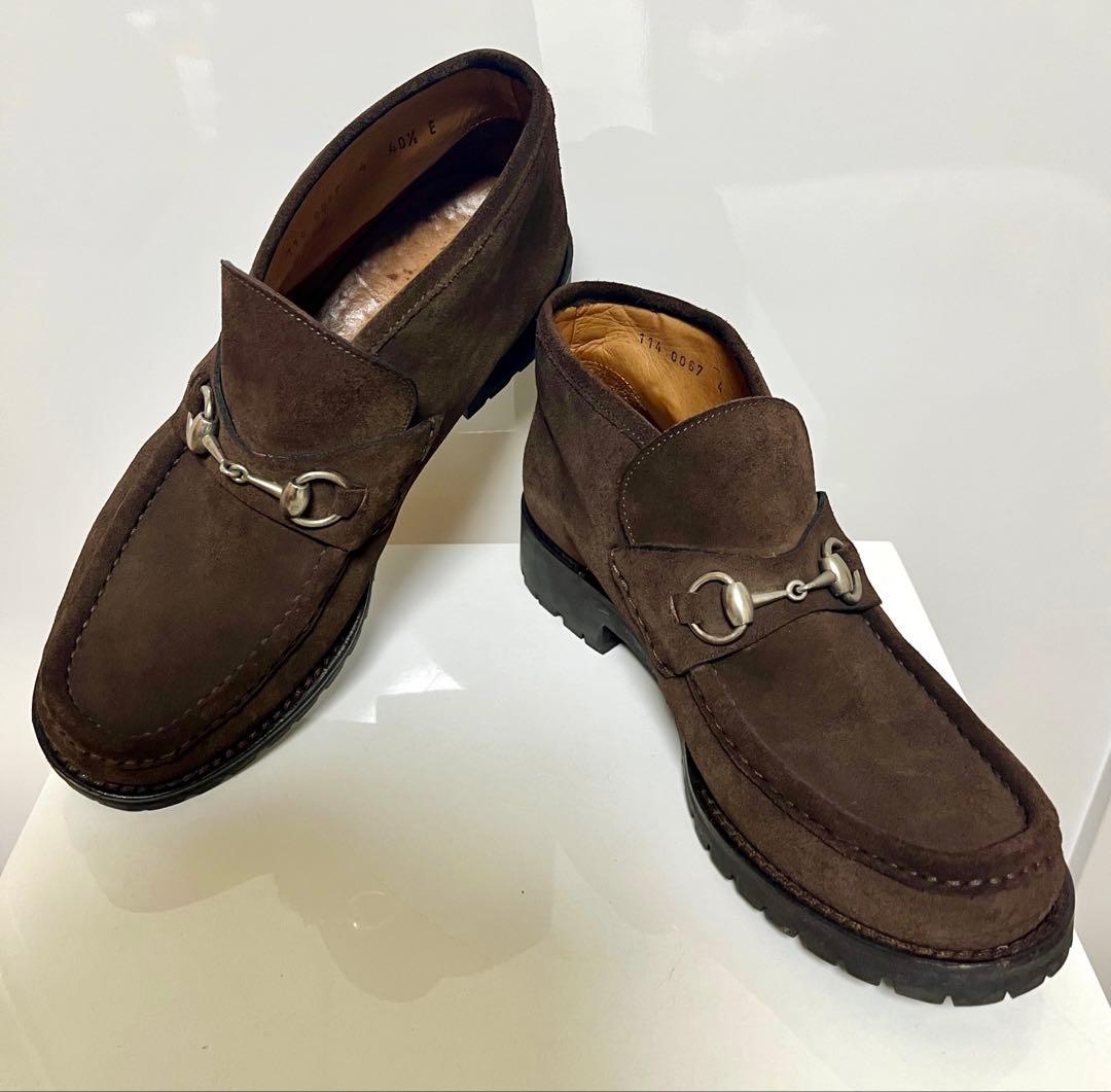 GUCCI ブラウン スエード ビットローファー グッチ ビットローファー ダークブラウン スエード サイズ40E - 中古