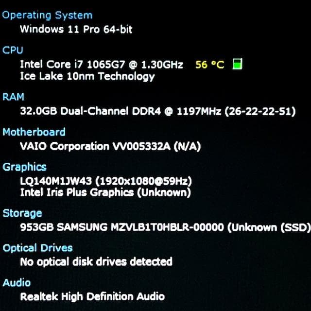 《優良品》第10世代Corei7/ SSD1TB/ RAM32GB/ VAIO