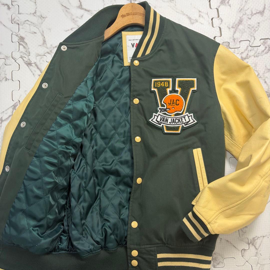 希少✨VAN JACKET スタジャン 緑 アーチロゴ ワッペン グリーン - メルカリ