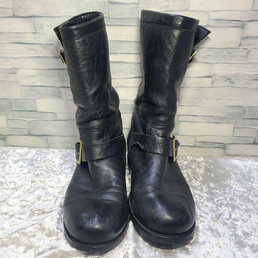 JIMMY CHOO 25.5cm バイカーブーツ 黒 レザー 38.5