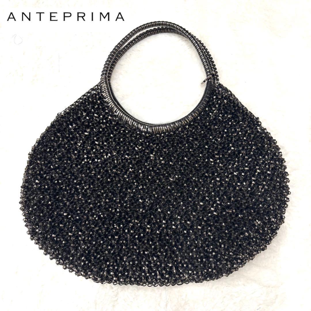 アンテプリマ ワイヤーバック ハンドバッグラウンド 横型 ブラック