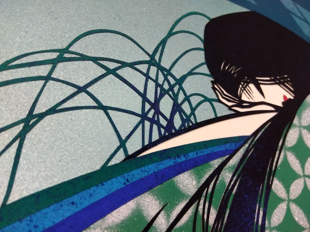 真作刀勢画 【扇面美人画】 宮田雅之 一点もの作品 額装 共シール