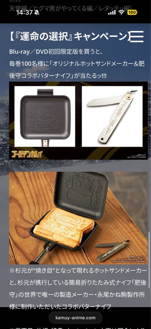 非売品 ゴールデンカムイ ホットサンドメーカー バターナイフ 杉元
