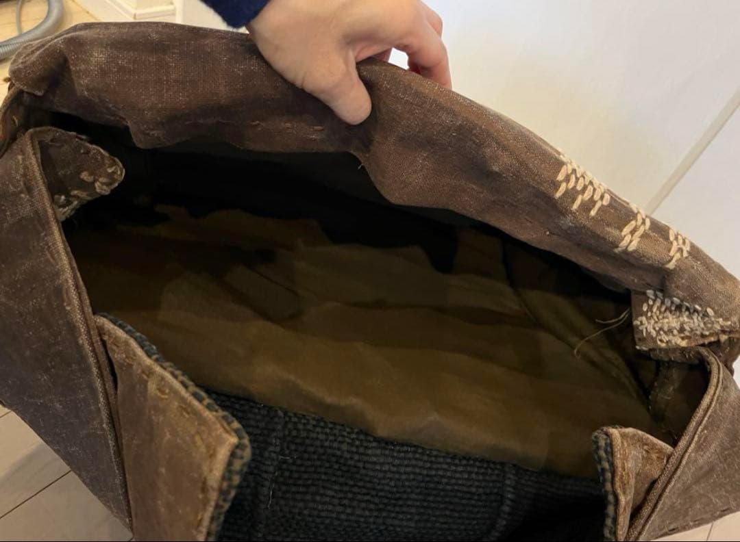 SALE◇希少 柿渋古布と国産山葡萄蔓 背負える大型籠リュック 斜め掛