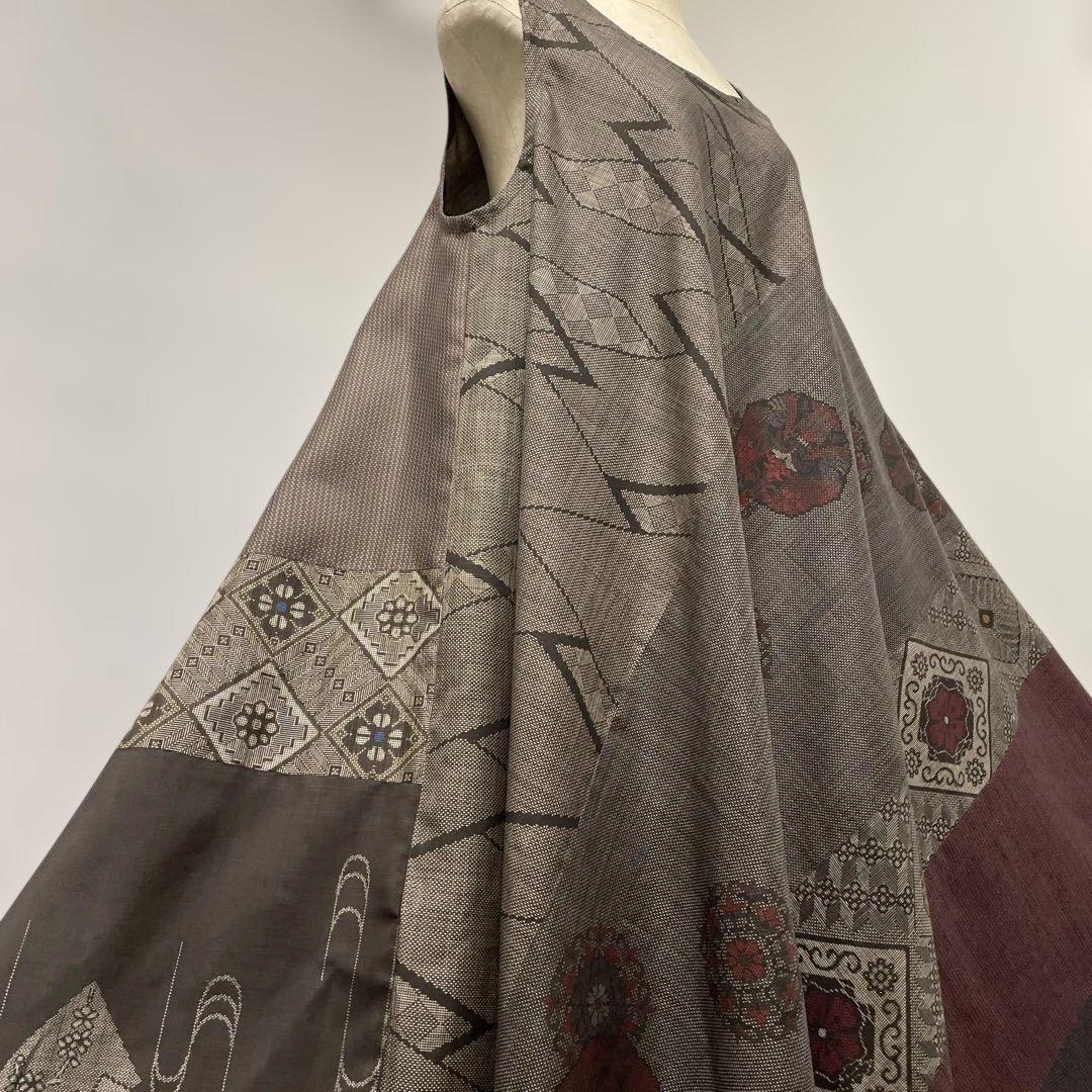 着物ワンピーステントラインロング丈《16》大島紬(龍郷柄7＆9マルキ)L〜L L