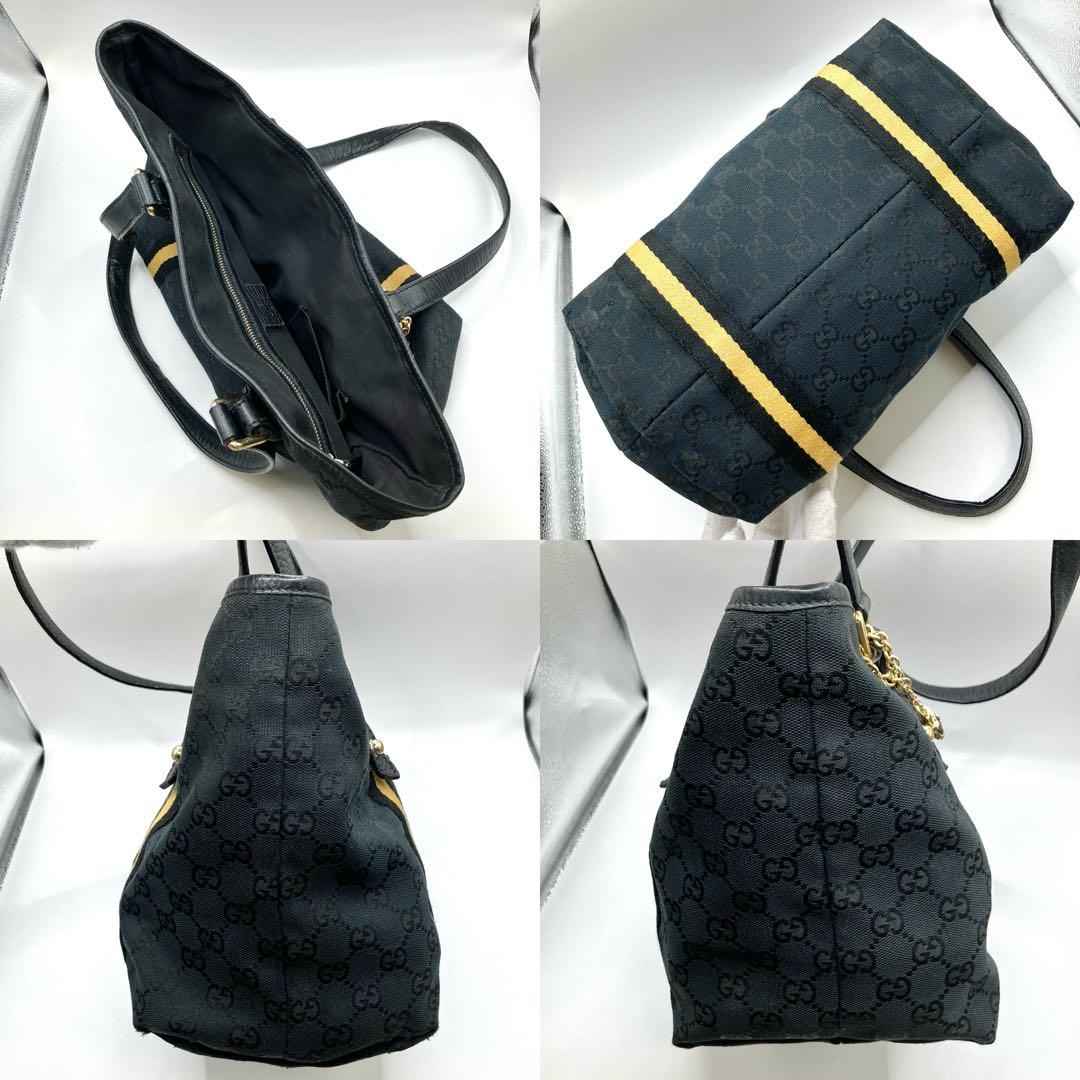良品】GUCCI グッチ トートバッグ シェリーライン GG柄 キャンバス 黒