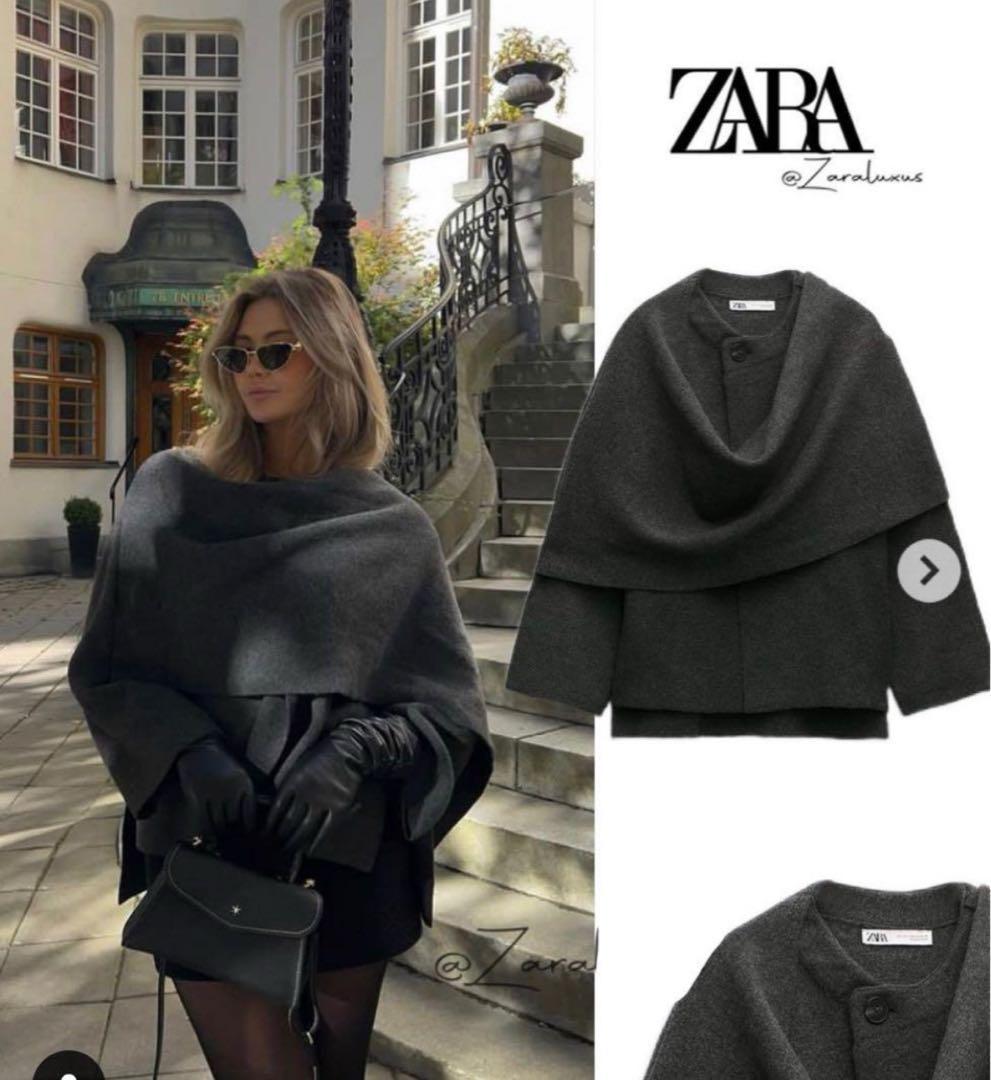 ZARA ショートニットコート アシンメトリースカーフ - メルカリ