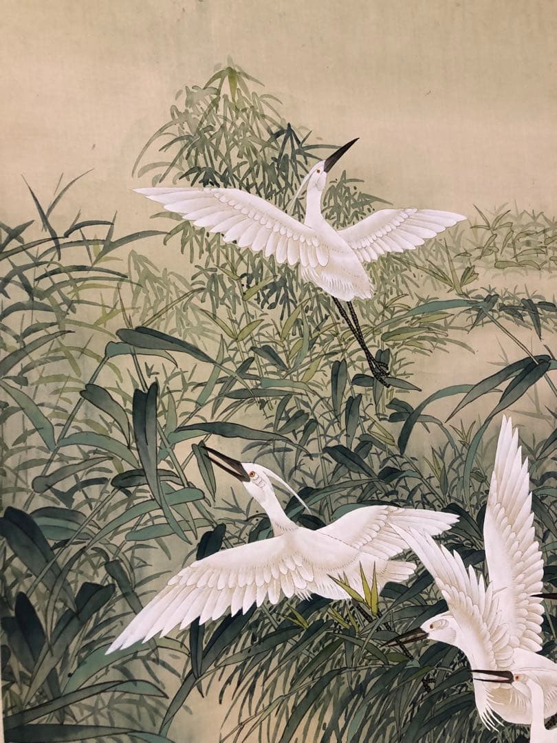 t*a様 業者買取品！林 良(リン リョウ)鶴の掛軸 ! 年代物！300円スター