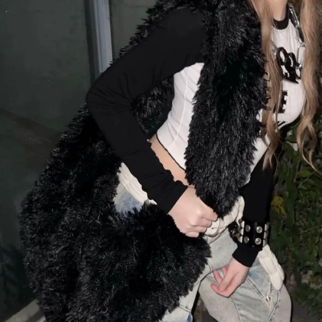 ファー ショルダー バック 黒 ブラック y2k 深水光太 nutemperor