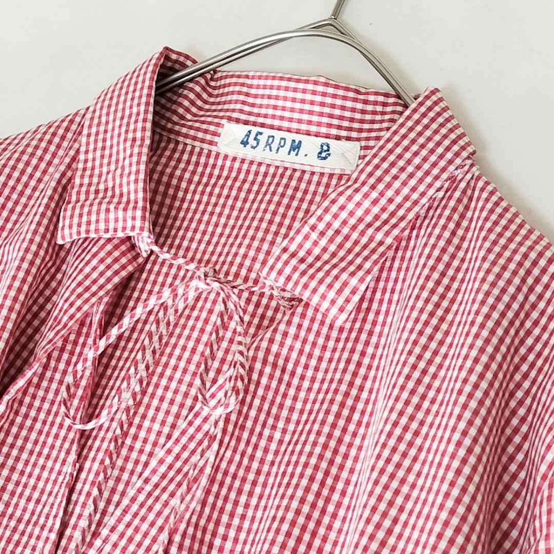 美品 45rpm ギンガムチェック タックスキッパーブラウス コットン 3 赤