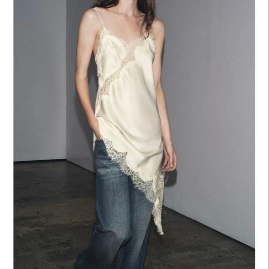 ZARA ザラ M ZW COLLECTION アシンメトリーレースワンピース ZARA】ZW COLLECTION アシンメトリーレースワンピース (ZARA