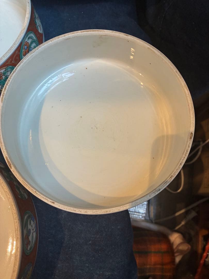 古伊万里 色絵 陶重 重箱 お節料理 江戸時代 傷直しあり 欠け無し