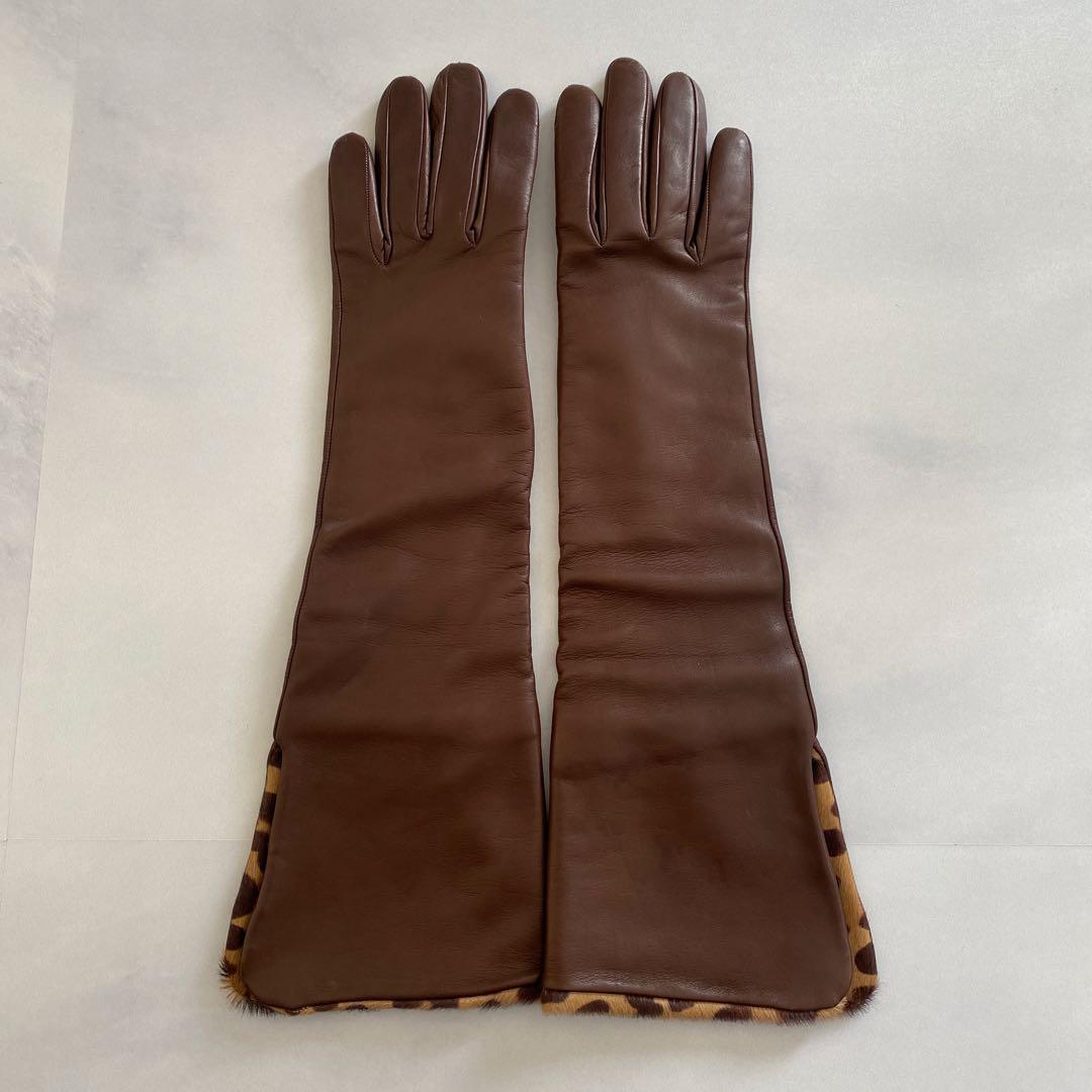 美品 セルモネータ レザーロンググローブ ブラウン 革手袋 サイズ7