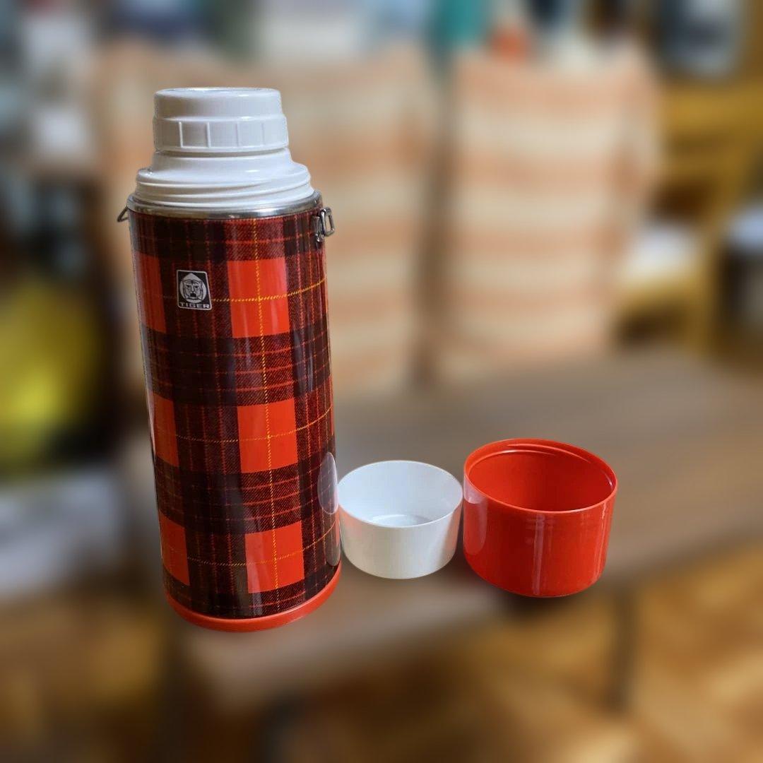 タイガー魔法瓶 昭和レトロ 赤 チェック 水筒 コップ付き 激レア