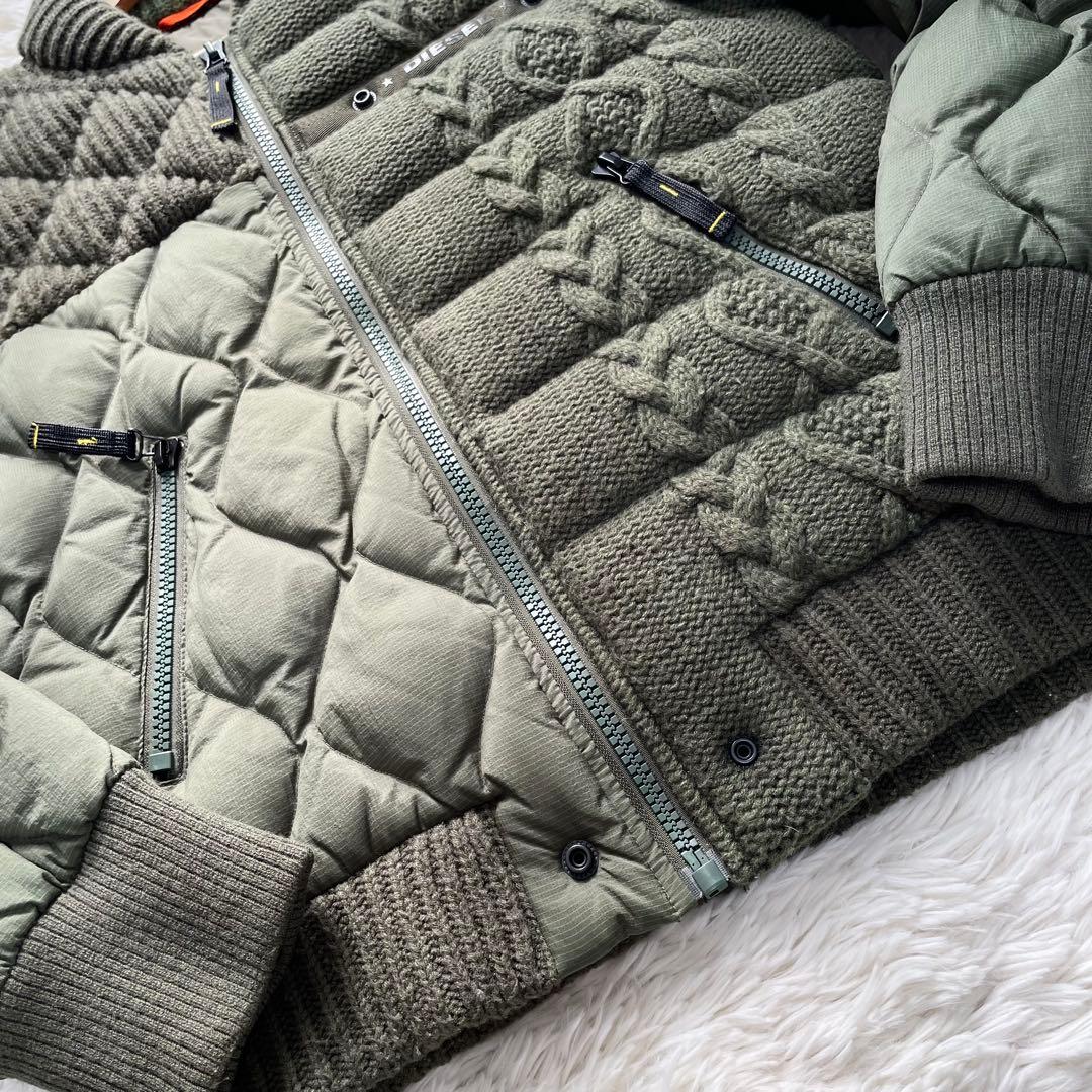 極美品✨ディーゼル ダウンジャケット K-BOOMS ニット切替 緑 L相当