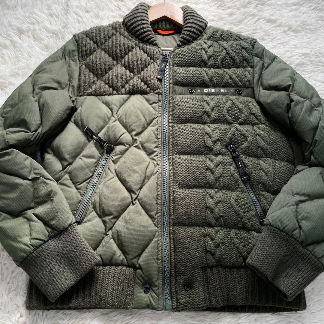 極美品✨ディーゼル ダウンジャケット K-BOOMS ニット切替 緑 L相当