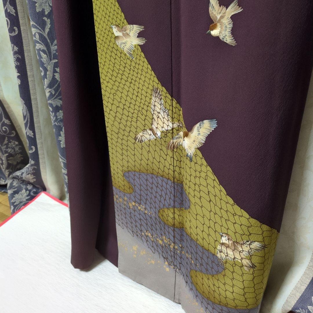 花井幸子丹後縮緬 可愛い雀刺繍パールトーン加工あり 帯締も作家物 2