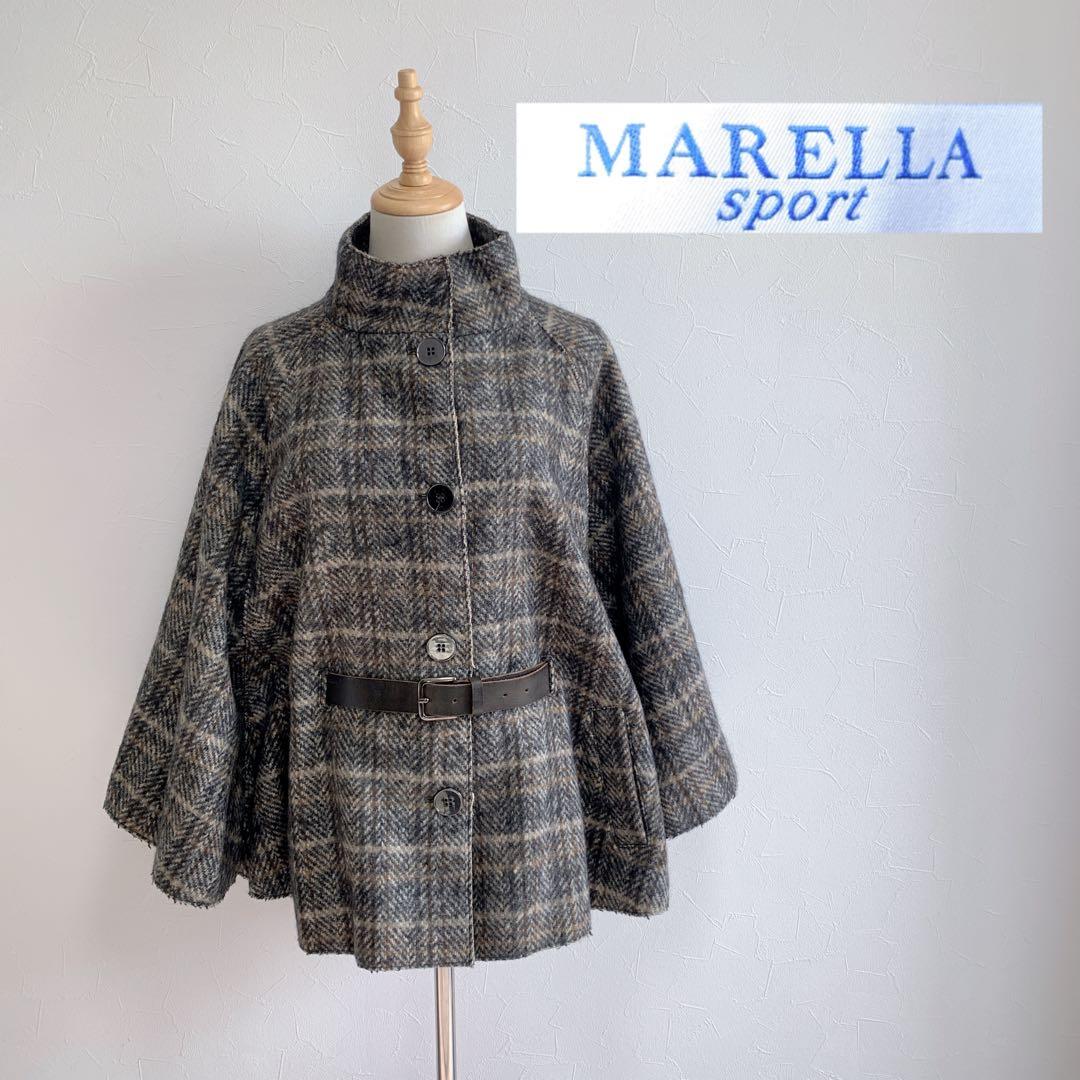 Max Mara marella sport モヘヤ混　ケープポンチョ　チェック Max Mara（マックスマーラ） ケープ FRINE フリンジ レディース