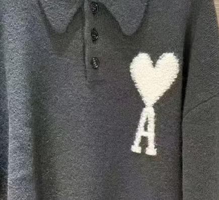 AMI グレー ポロシャツ ニット ハート刺繍 - メルカリ