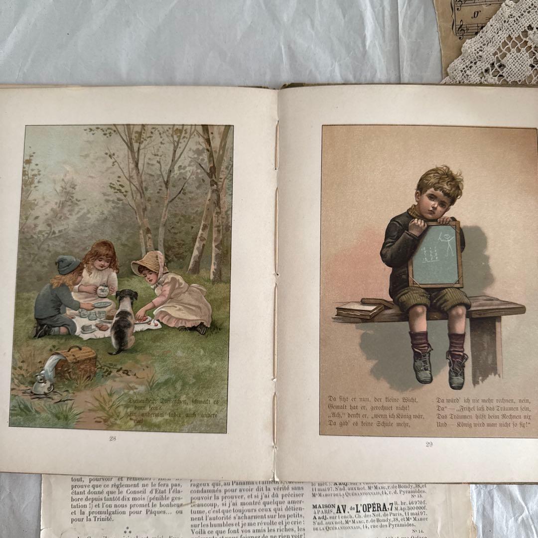 稀少アンティーク美しい挿絵ドイツ絵本 洋書ヴィクトリアン古書