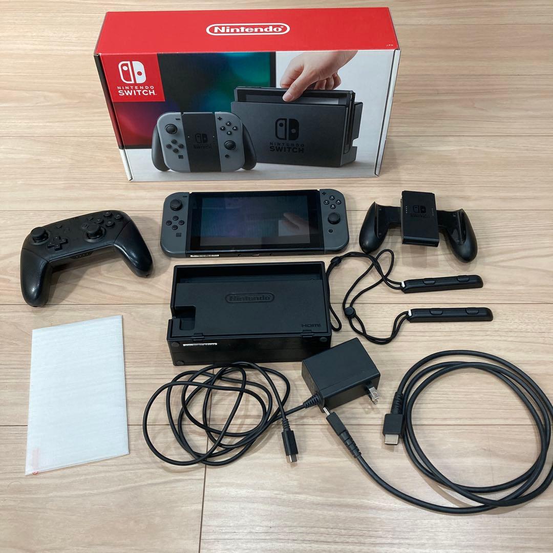 Nintendo Switch グレー 本体 プロコン 保護フィルム付き - メルカリ