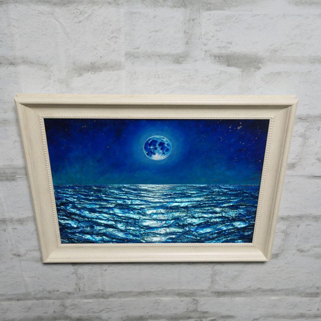 油絵 油彩 油彩画 絵 絵画 【青い満月と輝く海】 - メルカリ