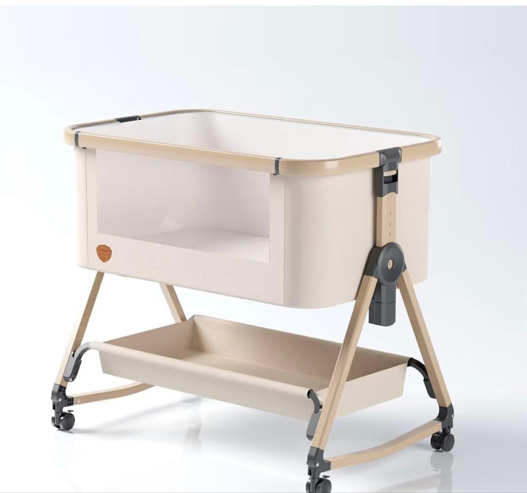 HZDMJ ベビーベッド ベージュ(カーキ) 【おまけ:防水シーツ付き】 HZDMJ ベビーベッド 2023年型 カーキ ベージュ 添い寝 コンパクト