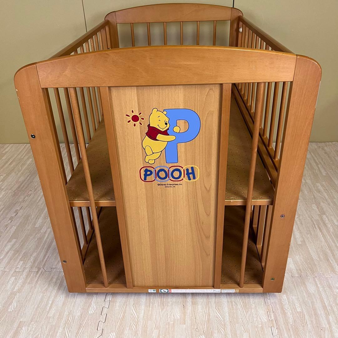 ☆除菌清掃済☆ カトージ くまのプーさん ベビーベッド ライトブラウン