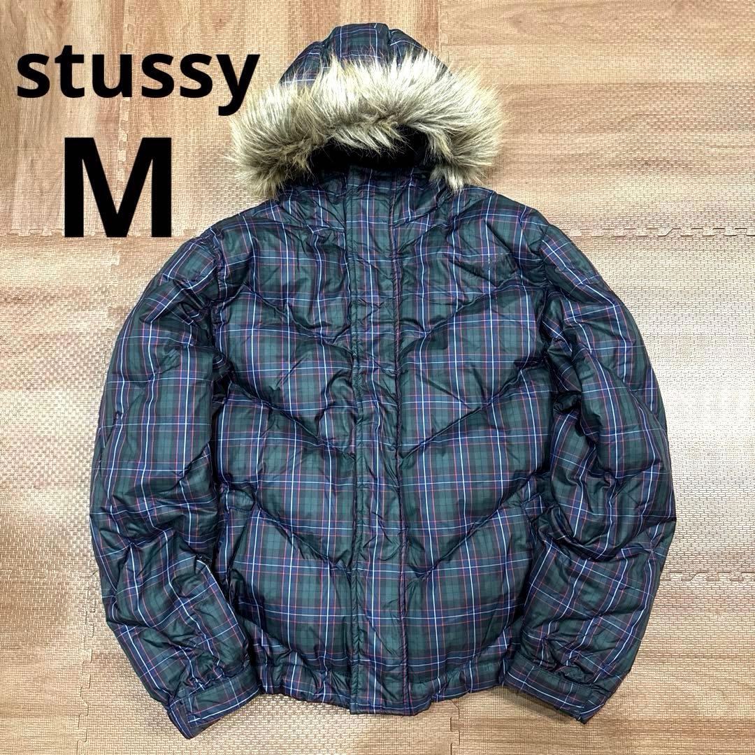 old stussyオールドステューシー チェックダウンジャケット M - メルカリ