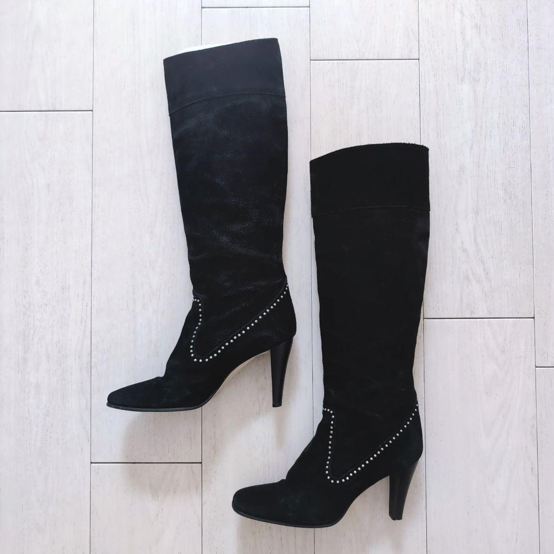 銀座かねまつ】ブラック スエード本革ロングブーツ 23.5cm 黒 - メルカリ