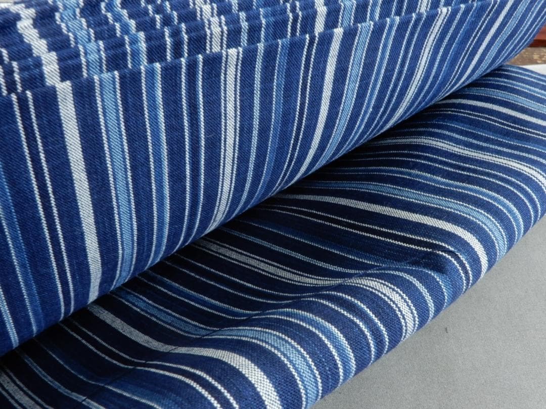 松阪木綿正藍染反物・入手困難色・12m保証・ワイド巾・新品・縞①