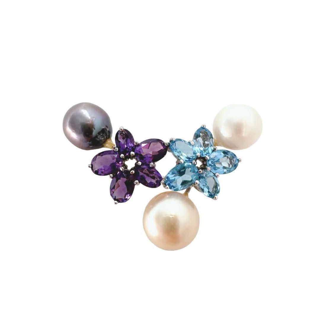 アメジスト　ブルートパーズ　パール3pcs　ブローチ　SVシルバー 10.22g