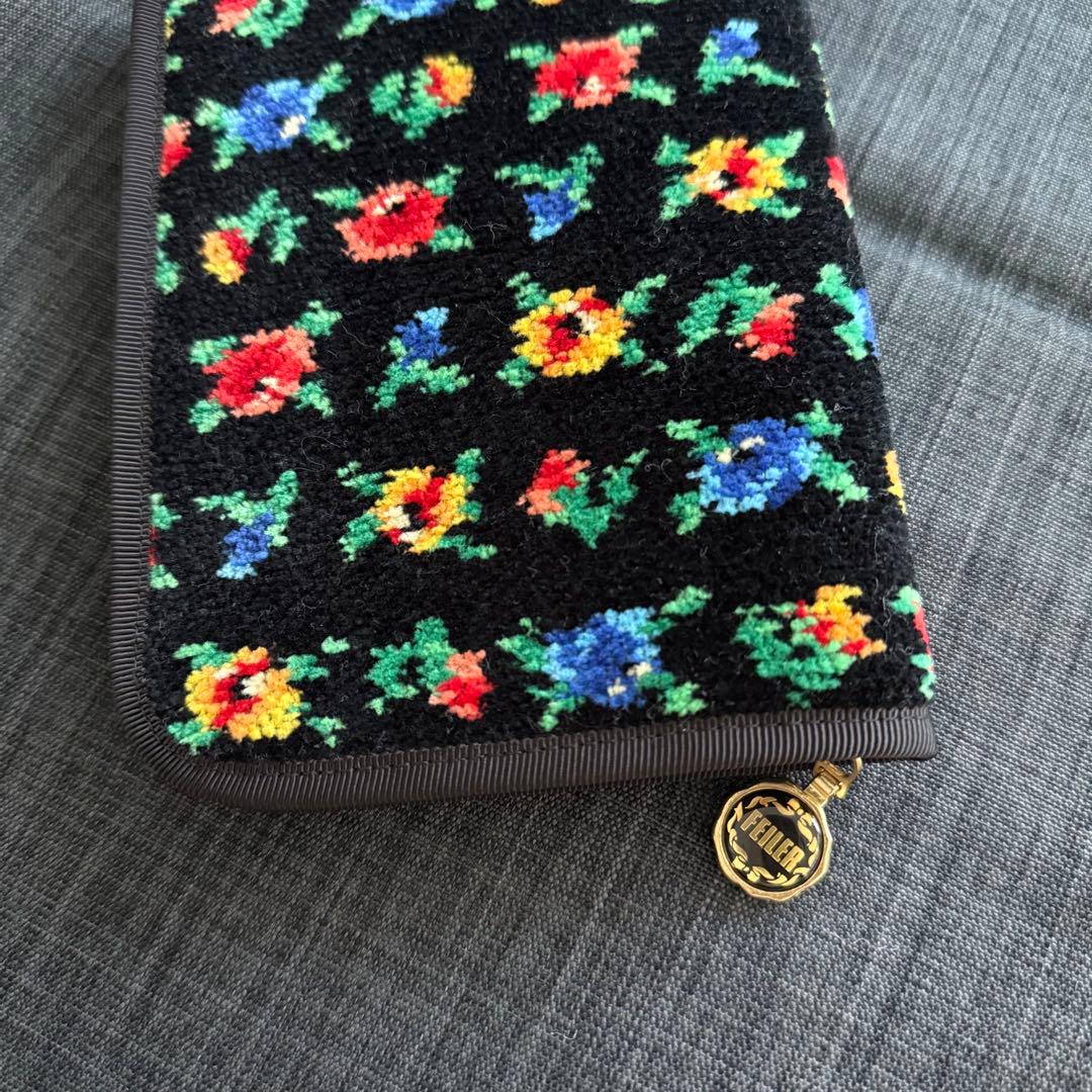 FEILER フェイラー お薬手帳ケース 花柄 ブラック 母子手帳 通帳ケース