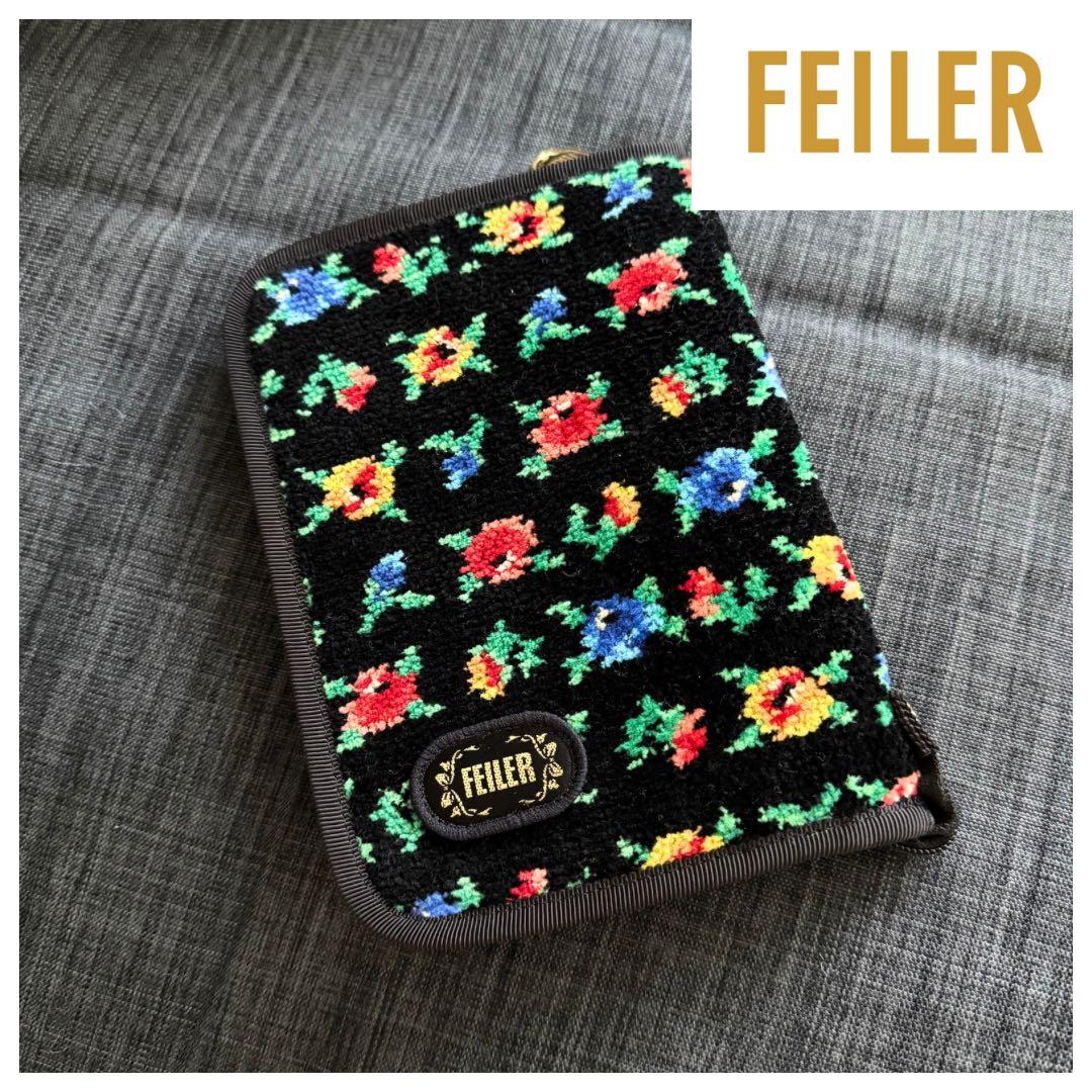 FEILER フェイラー お薬手帳ケース 花柄 ブラック 母子手帳 通帳ケース