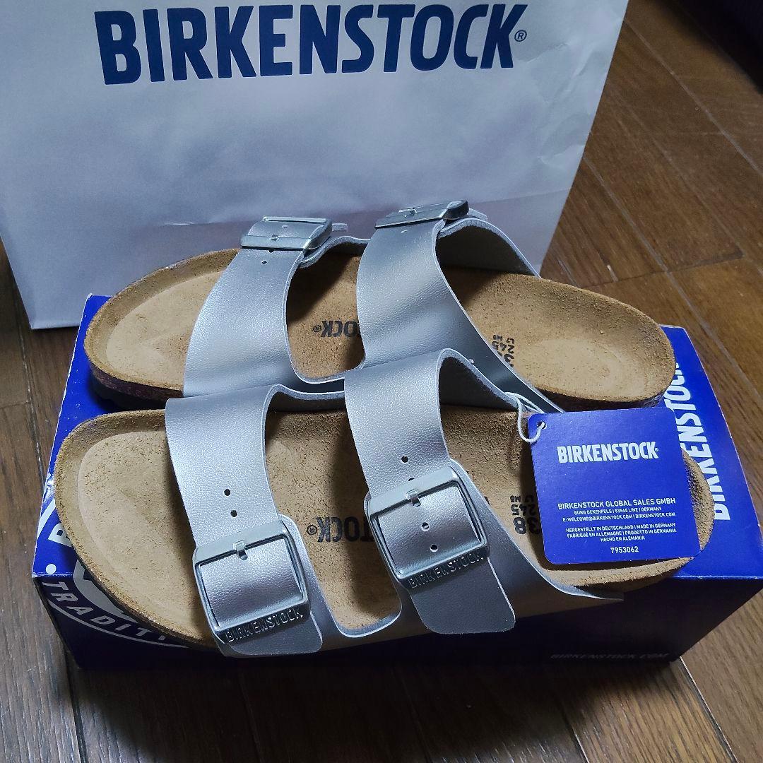 新品 ビルケンシュトック アリゾナ 38 24.5cm シルバー 箱・タグ付き